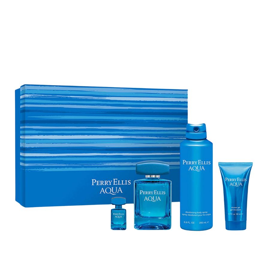 Aqua by Perry Ellis for Men 3.4 oz EDT 4pc Gift Set - PLA