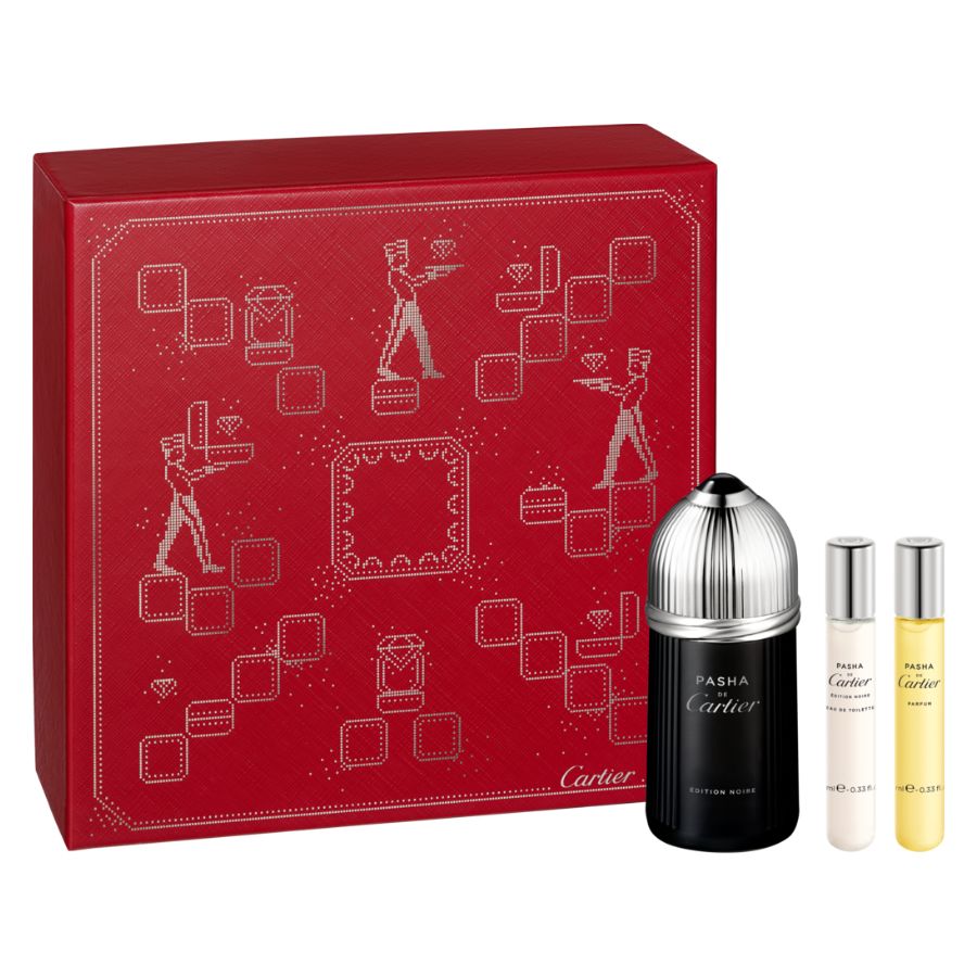 Pasha Noire by Cartier for Men 3.4 oz EDT 3pc Gift Set - PLA