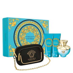 Dylan Blue Turquoise de Versace para mujer, 3.4 oz EDT, set de regalo de 4 piezas