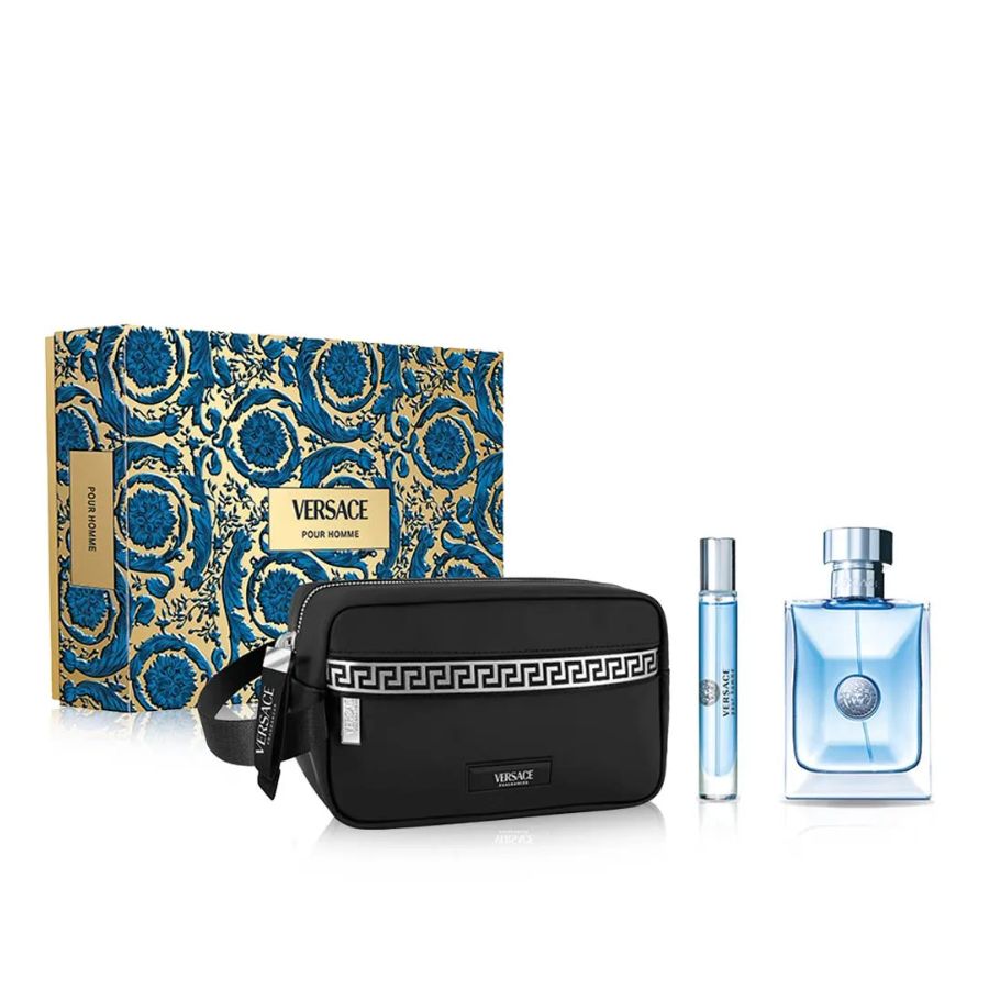 Versace Pour Homme by Versace Men 3.4 oz EDT 3pc Gift Set with travel spray and bag