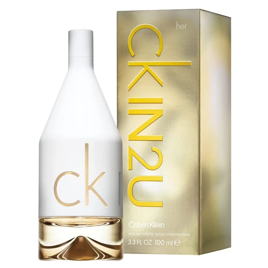 Calvin Klein CK IN2U for Her EDT perfume, 3.4 oz, white-and-gold bottle