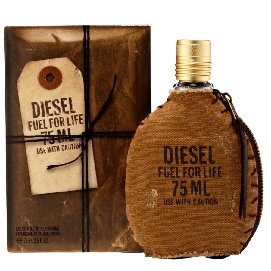 Diesel Fuel for Life for Men EDT, 2.5 oz, botella envuelta en lona marrón