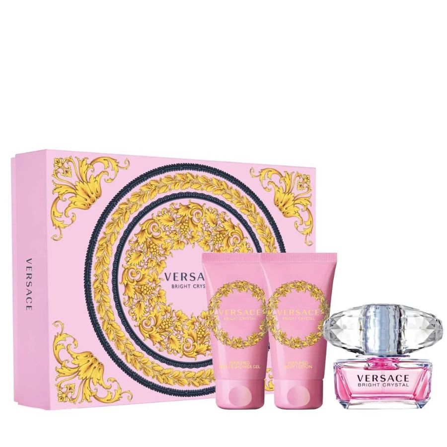 Versace Bright Crystal EDT 5 ml mini set de 3 piezas para mujer, jugo rosa