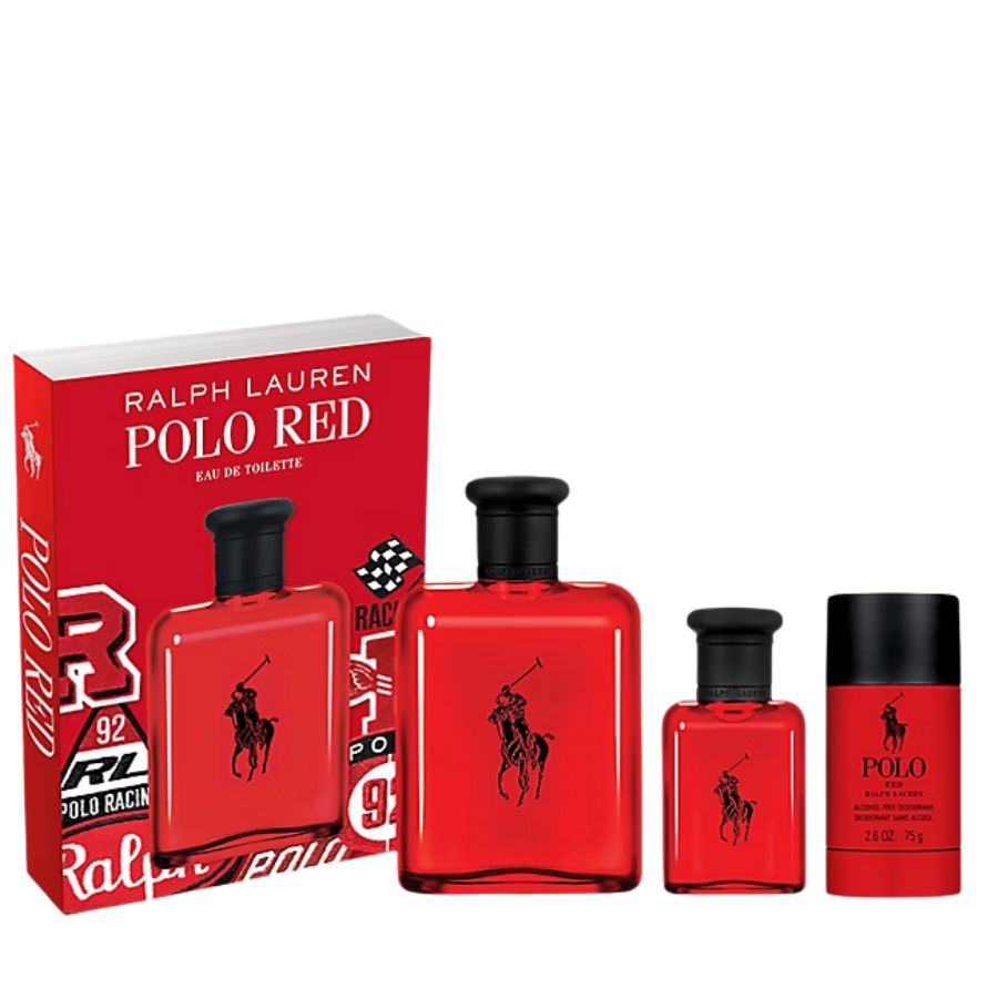 Polo Red by Ralph Lauren EDT para hombre, juego de regalo de 3 piezas, 4,2 oz