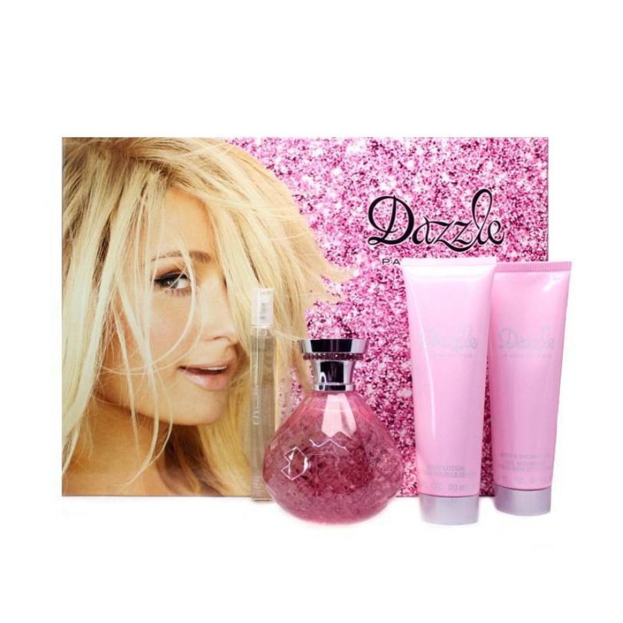 Dazzle de Paris Hilton para mujer, set de regalo de 3 piezas de 3.4 oz EDP (gel de ducha + loción corporal)