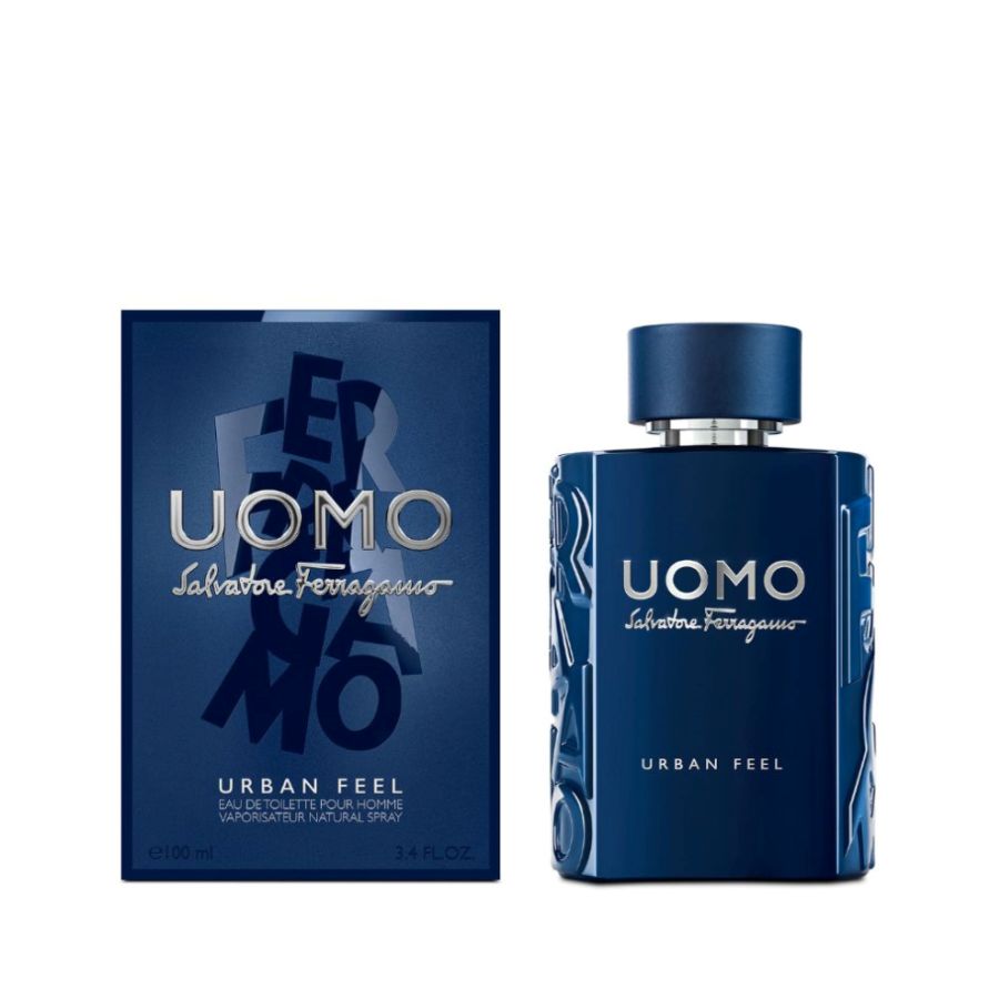 Uomo Urban Feel by Salvatore Ferragamo men’s EDT 3.4 oz deep blue bottle