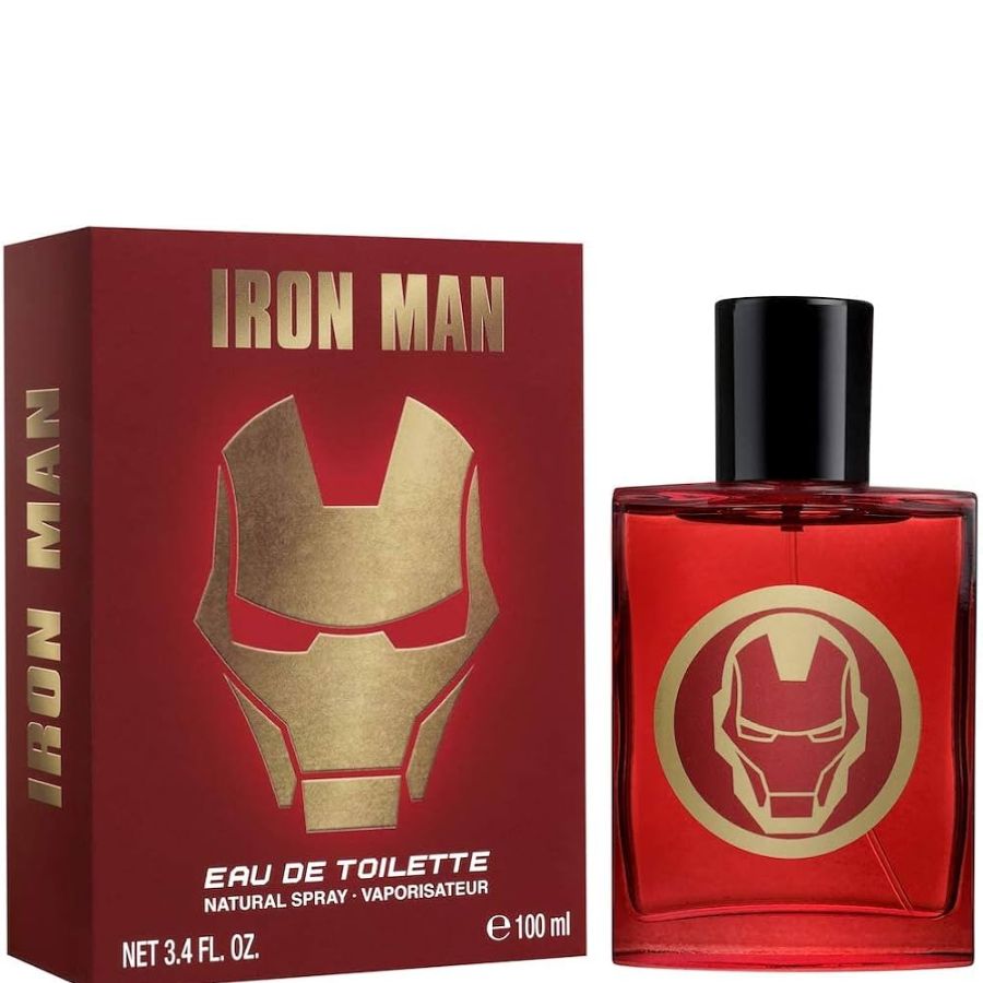 Iron Man de Marvel Boys 3.4 oz EDT botella de superhéroe oro rojo