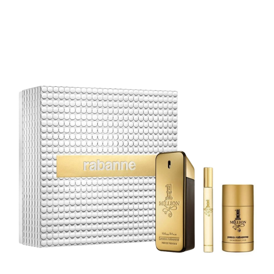 1 Million by Paco Rabanne for Men 3.4 oz EDT 3pc Gift Set (2.3 Deodorant + 10 ml)