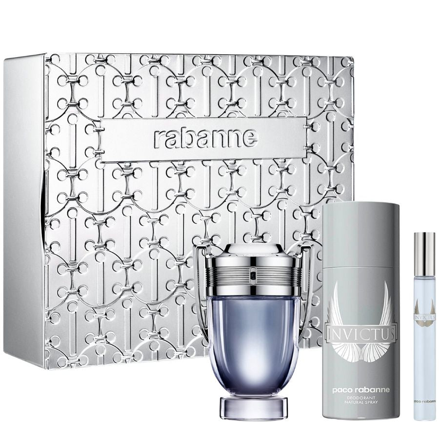 Paco Rabanne Invictus men EDT set de regalo de 3 piezas, desodorante en botella trofeo y spray de viaje