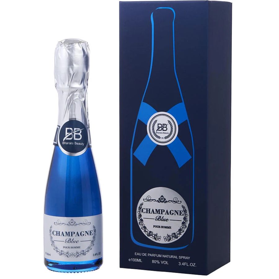 Champagne Bleu Pour Homme de Bharara 3.4 oz EDP fragancia para hombre botella azul