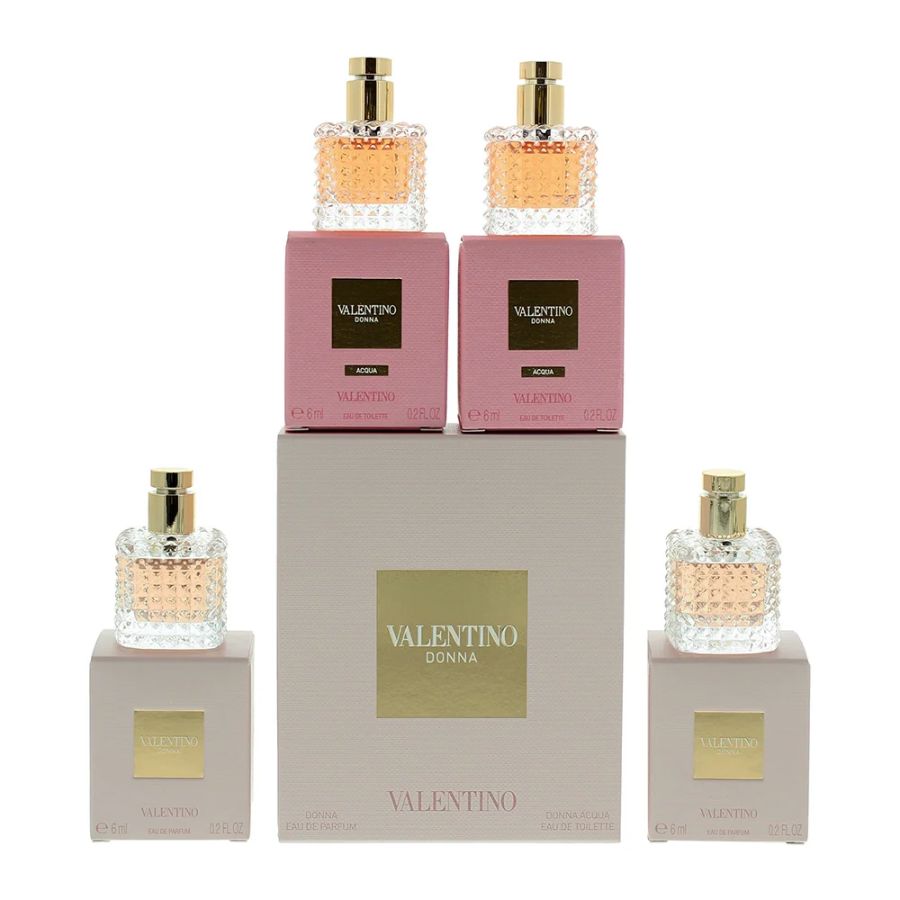 Valentino Donna women's four-piece miniature perfume gift set with 6 ml bottles