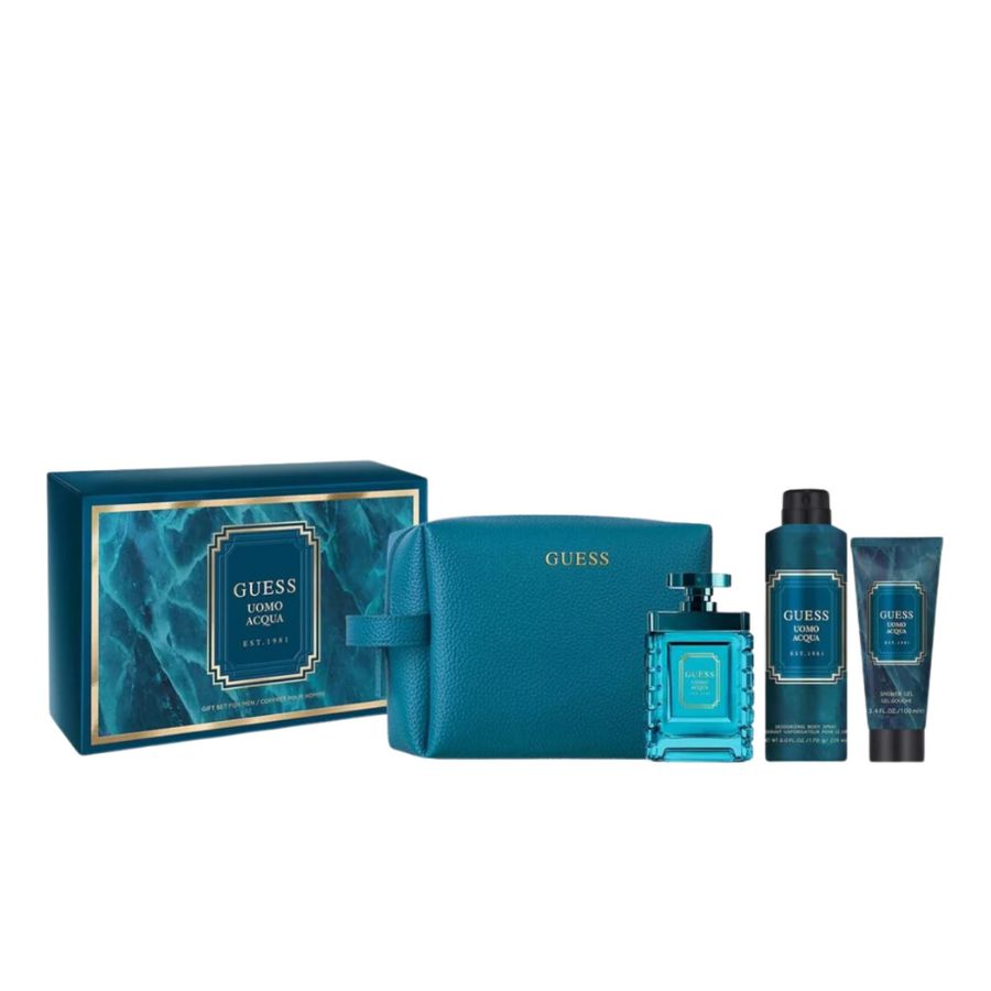 Guess Uomo Acqua men’s EDT 3.4 oz 4pc gift set with pouch