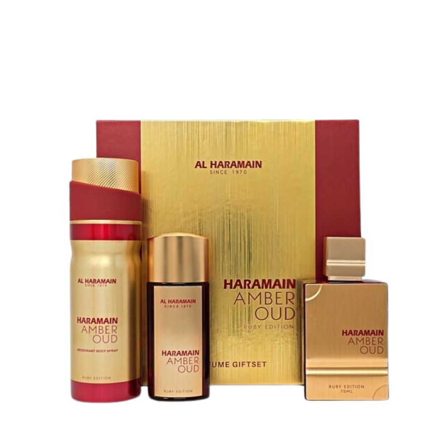 Al Haramain Amber Oud Ruby Edition unisex 3-pc gift set, 2.5 oz EDP