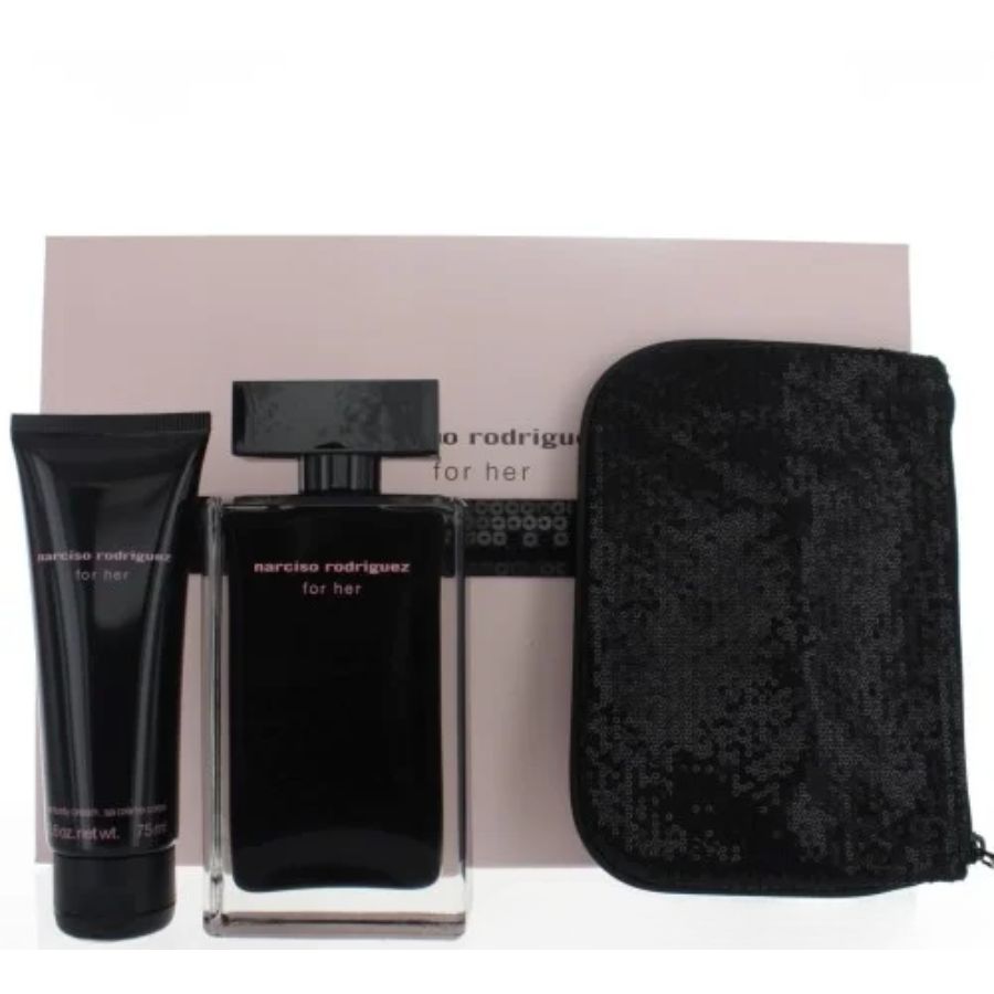 Narciso Rodriguez For Her women’s EDT 3.4 oz gift set with lotion and bag