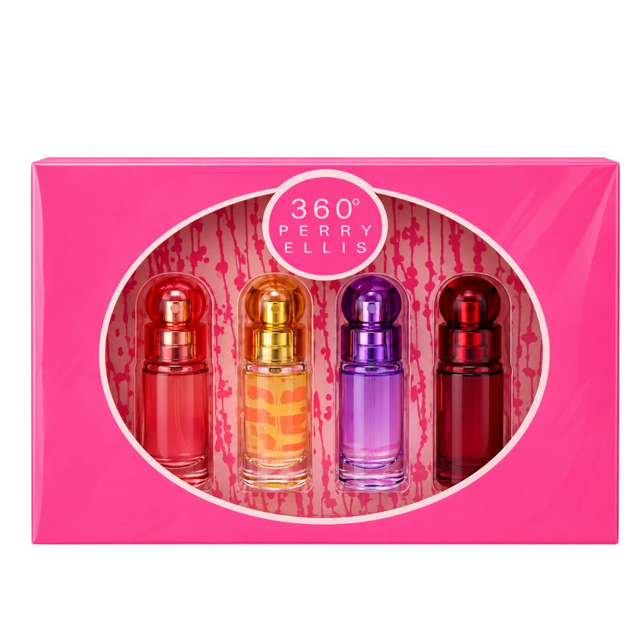 360° Collection by Perry Ellis for Women 7 ml EDP 4pc Gift Set (Reg + Coral + Purpl+Red))