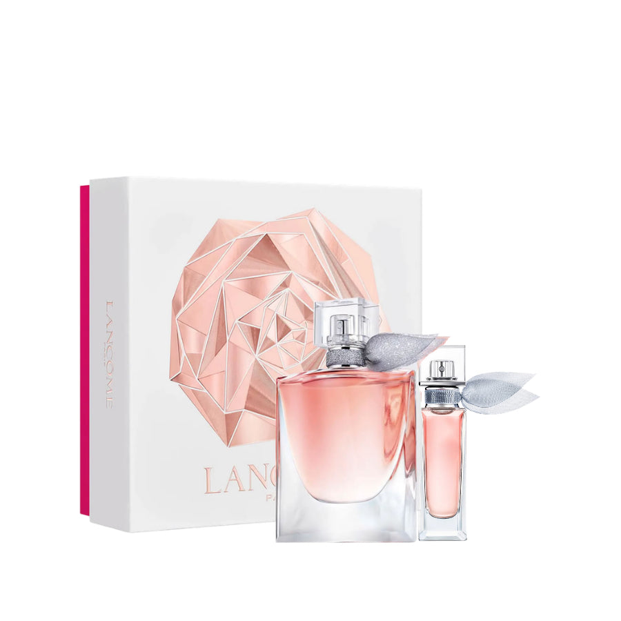La Vie Est Belle de Lancome para mujer, 3.4 oz EDP Set de Regalo de 2 pzs (0.5 oz de viaje)