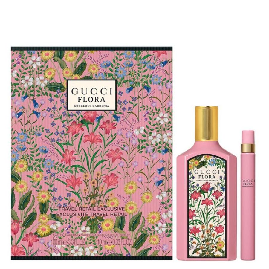 Set de regalo Gucci Flora Gorgeous Gardenia EDP de 2 piezas, botella de 3,4 oz con spray de viaje