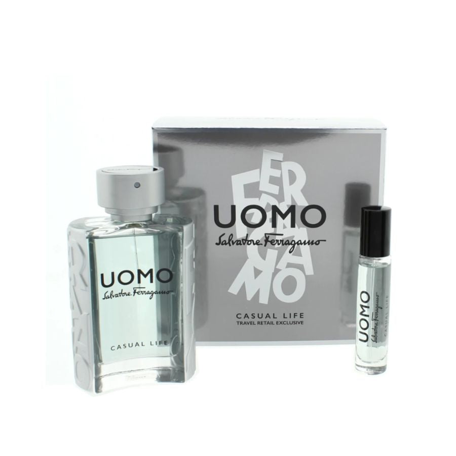 Uomo Casual Life de Salvatore Ferragamo para hombre, 3,4 oz EDT, juego de regalo de 2 piezas - PLA