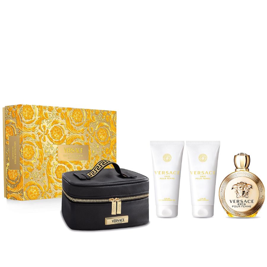 Versace Eros Pour Femme EDP 3.4 oz perfume 4PC gift set with pouch