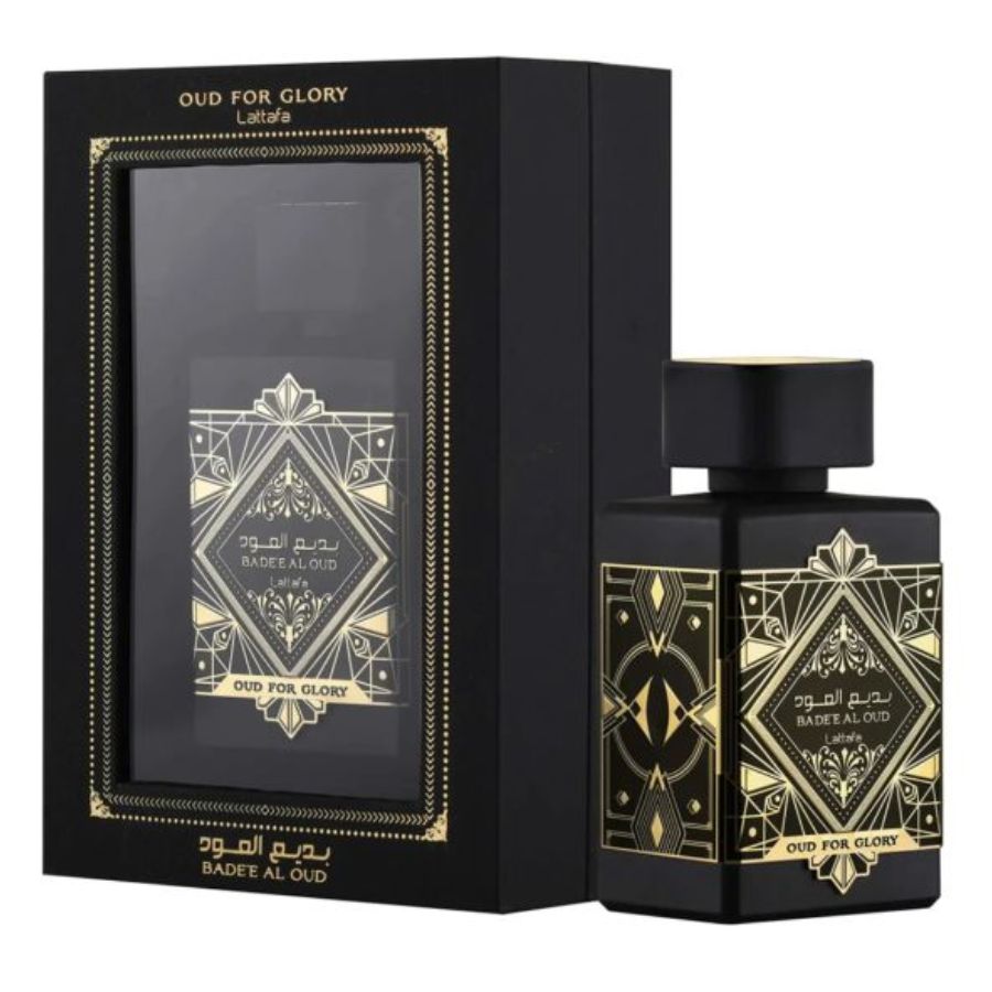 Lattafa Bade’e Al Oud Oud for Glory 3.4 oz unisex EDP, black-gold bottle