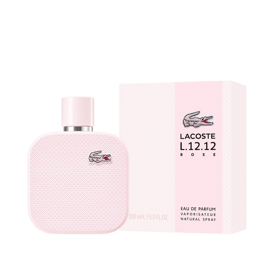 Lacoste L.12.12 Rose EDP para mujer, 3,4 oz, botella con textura rosa