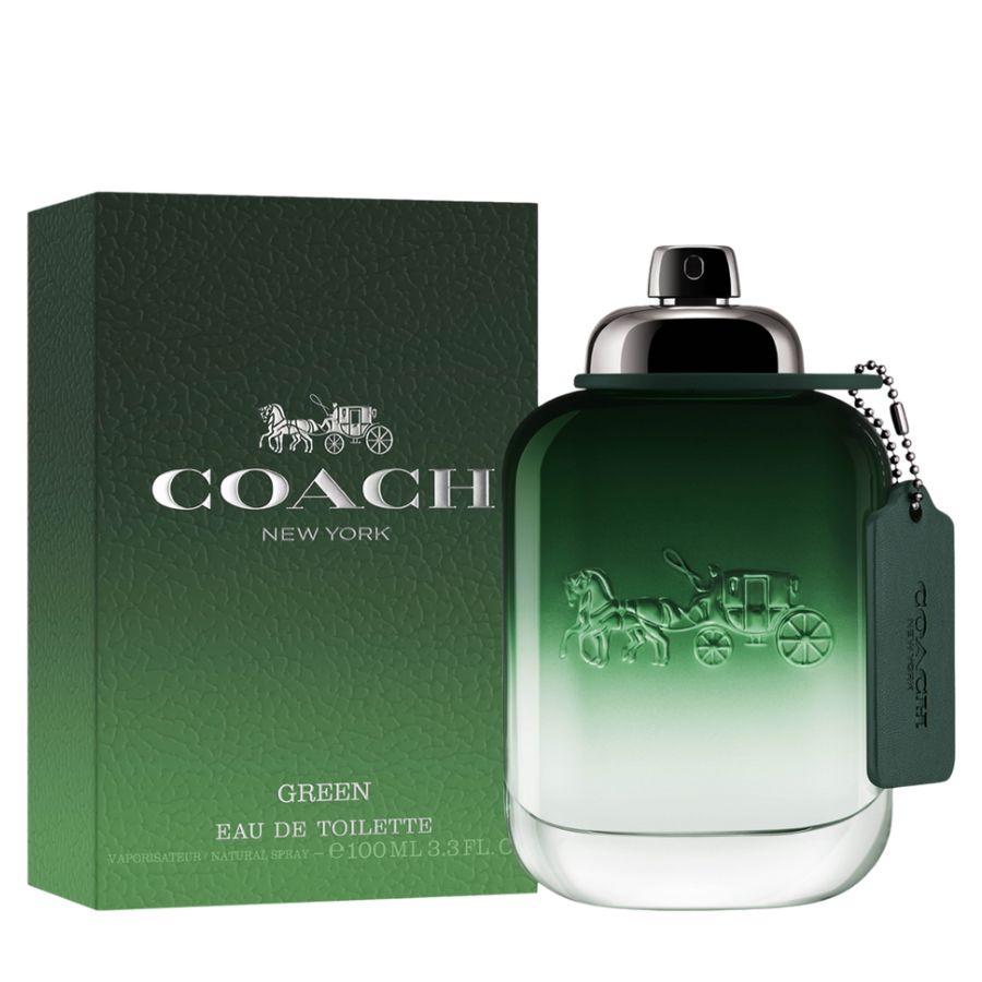 Coach Green EDT para hombre, 3,4 oz, botella verde sombría con carro