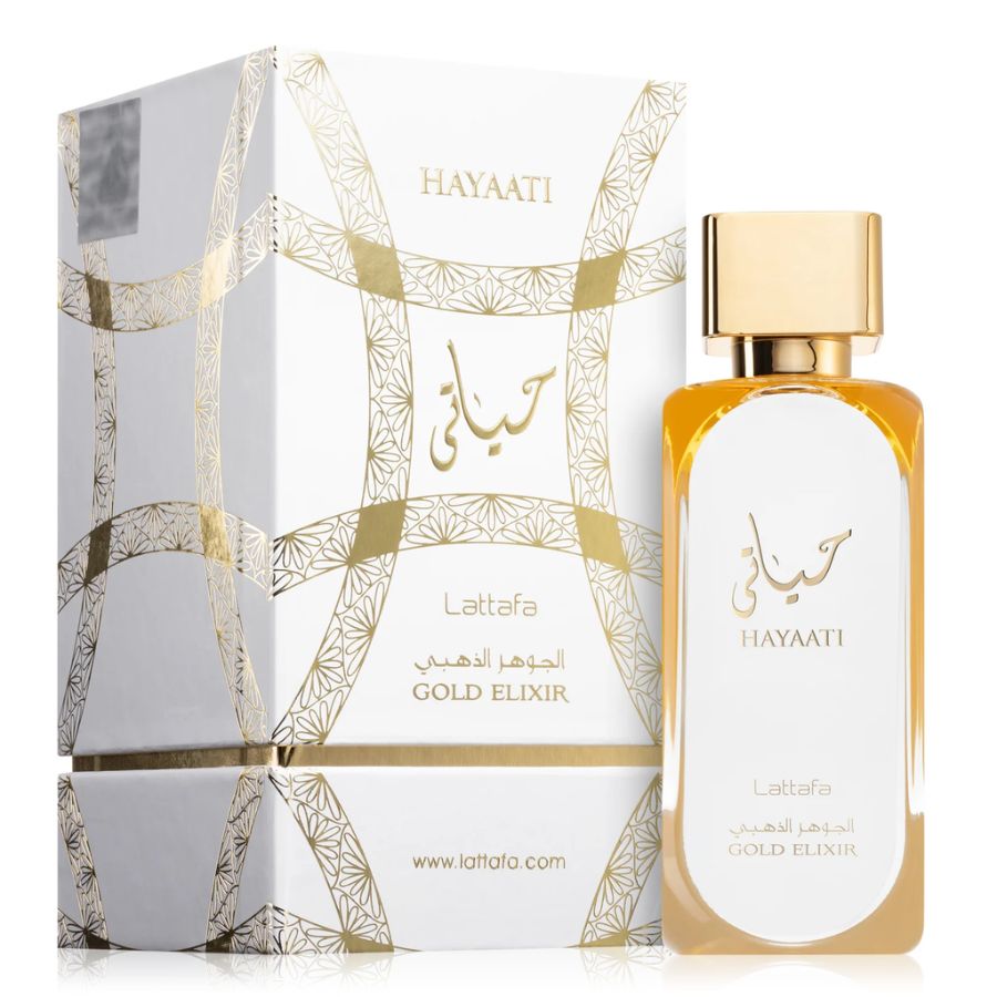 Lattafa Hayaati Gold Elixir unisex EDP 3.4 oz gold bottle