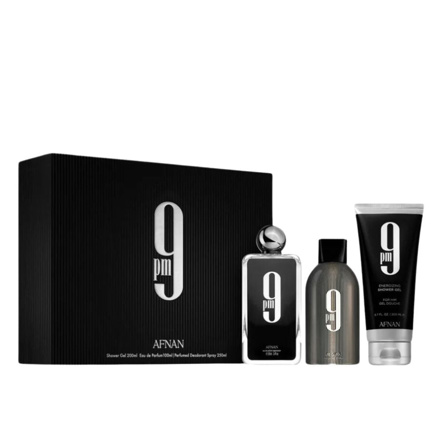 9PM by Afnan for Men 3.4 oz EDP 3pc Gift Set with shower gel and deodorant