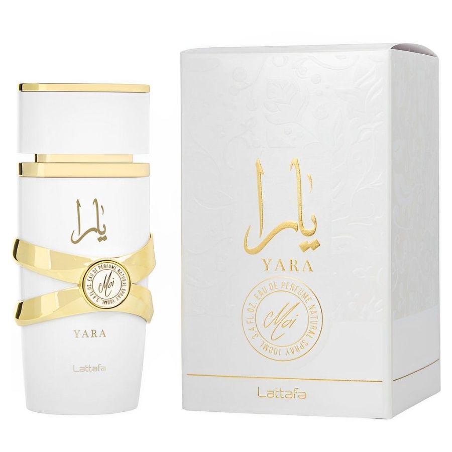 Yara Moi by Lattafa 3.4 oz EDP, white bottle with gold bands