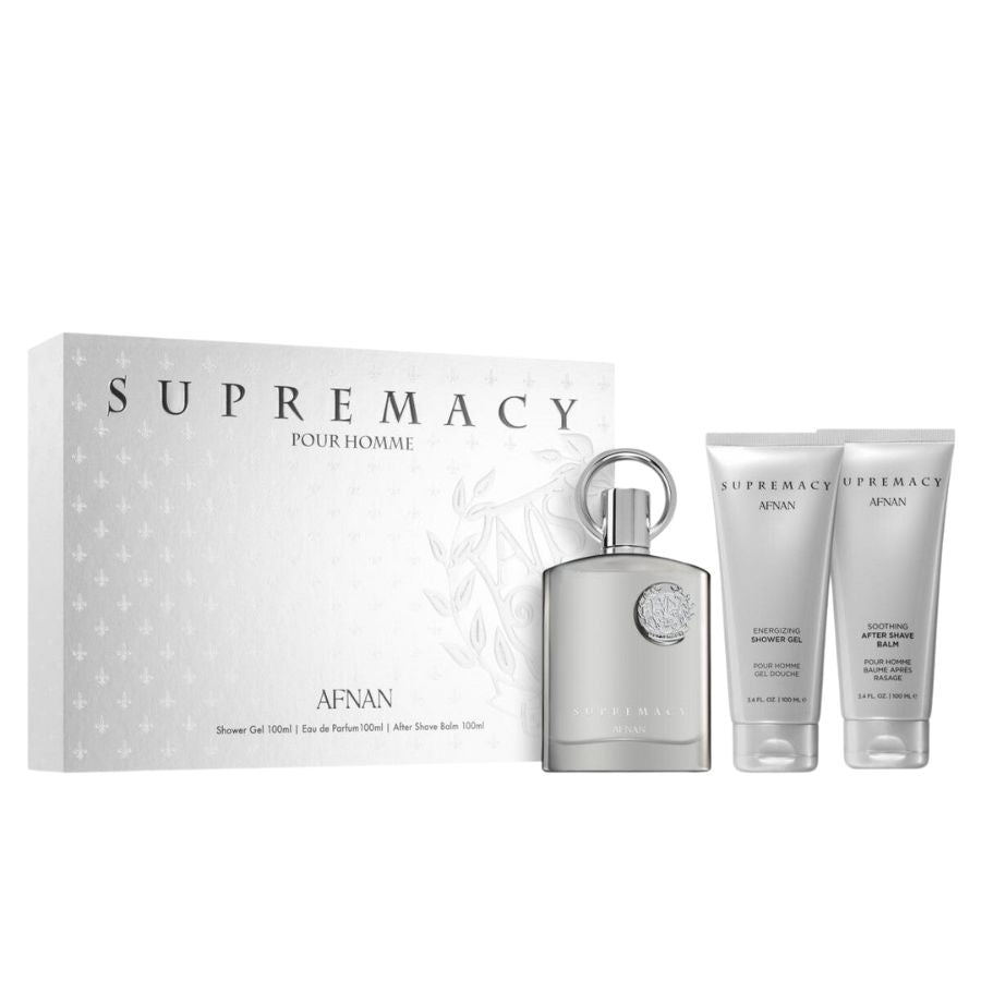 Supremacy Silver de Afnan para hombre, 3,4 oz EDP, juego de regalo de 3 piezas - PLA