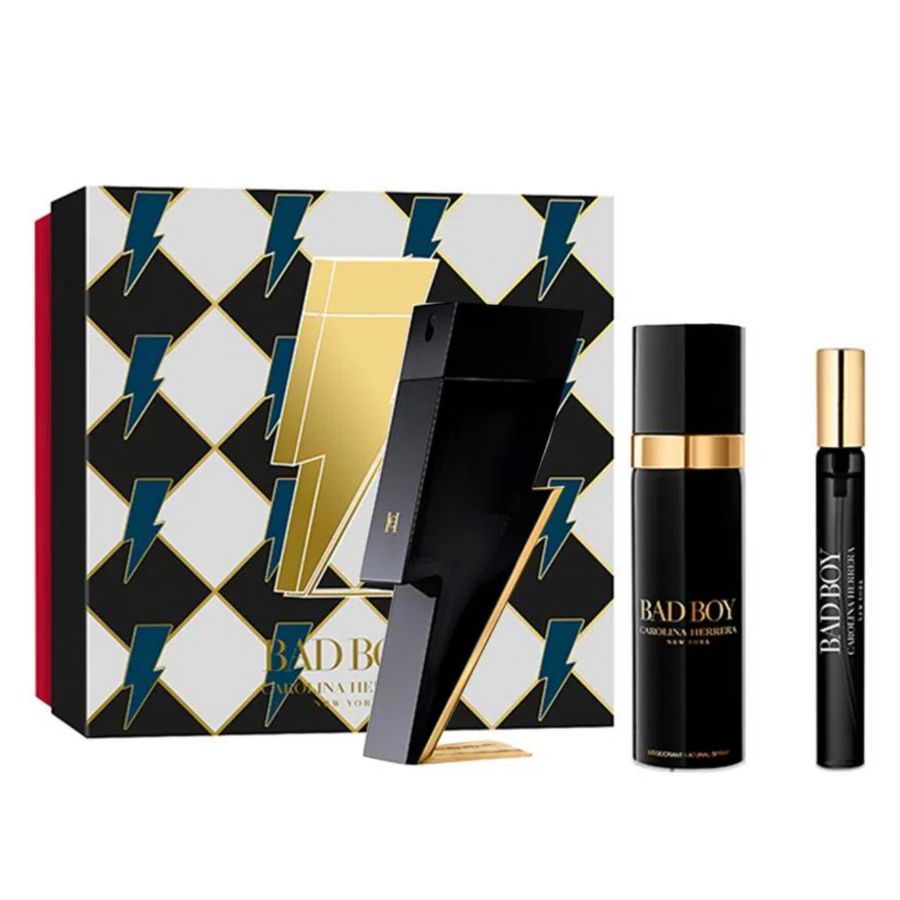 Bad Boy by Carolina Herrera EDT 3pc Gift Set lightning bottle