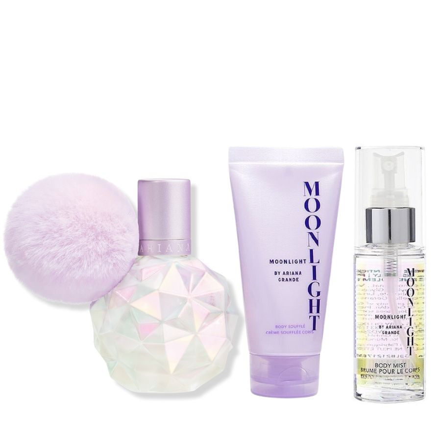 Moonlight by Ariana Grande 3.4 oz EDP 3pc gift set, lavender pom