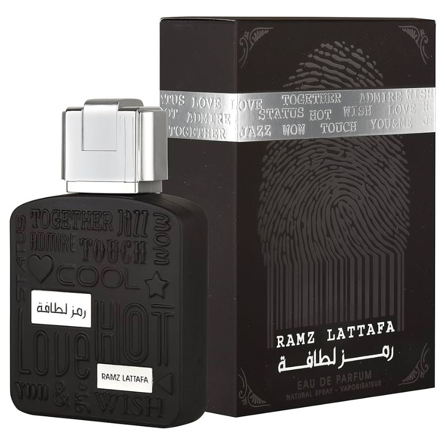 Lattafa Ramz Silver unisex EDP 3.4 oz, elegante botella metálica