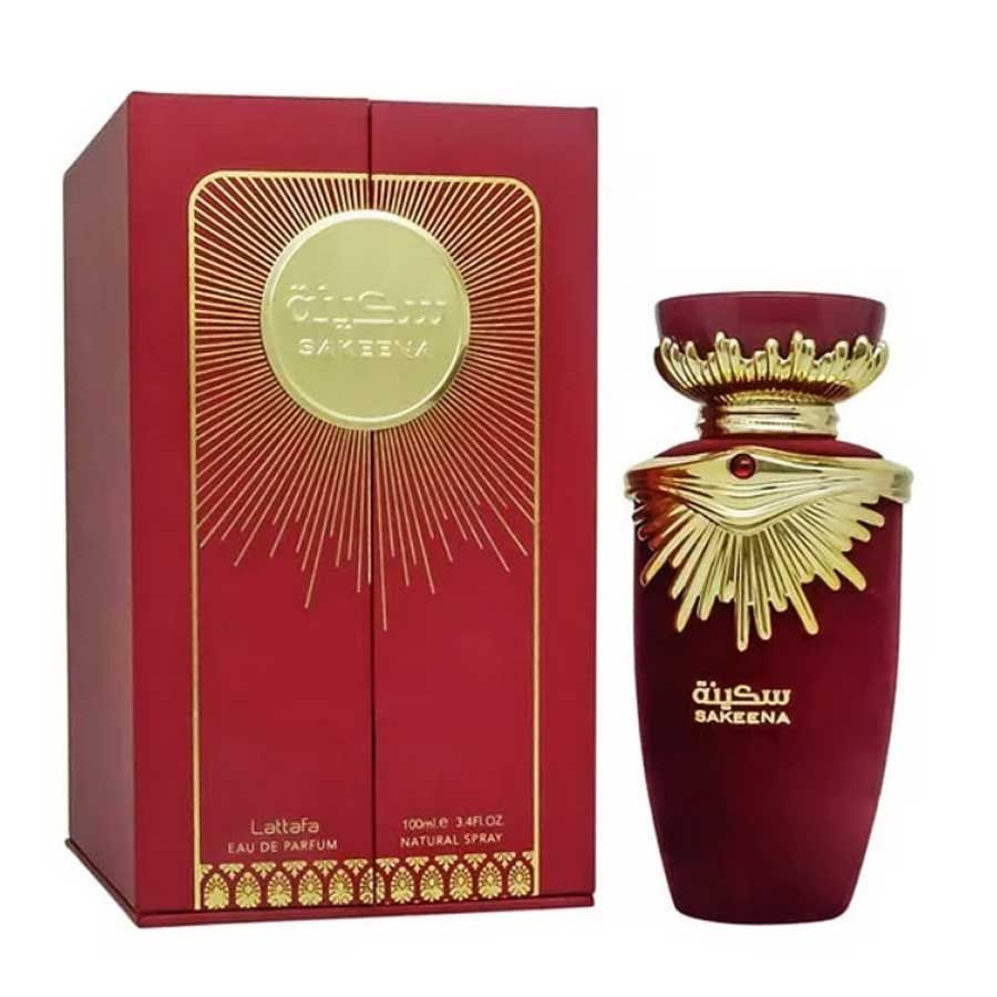 Lattafa Sakeena women’s EDP 3.4 oz, burgundy bottle with gold