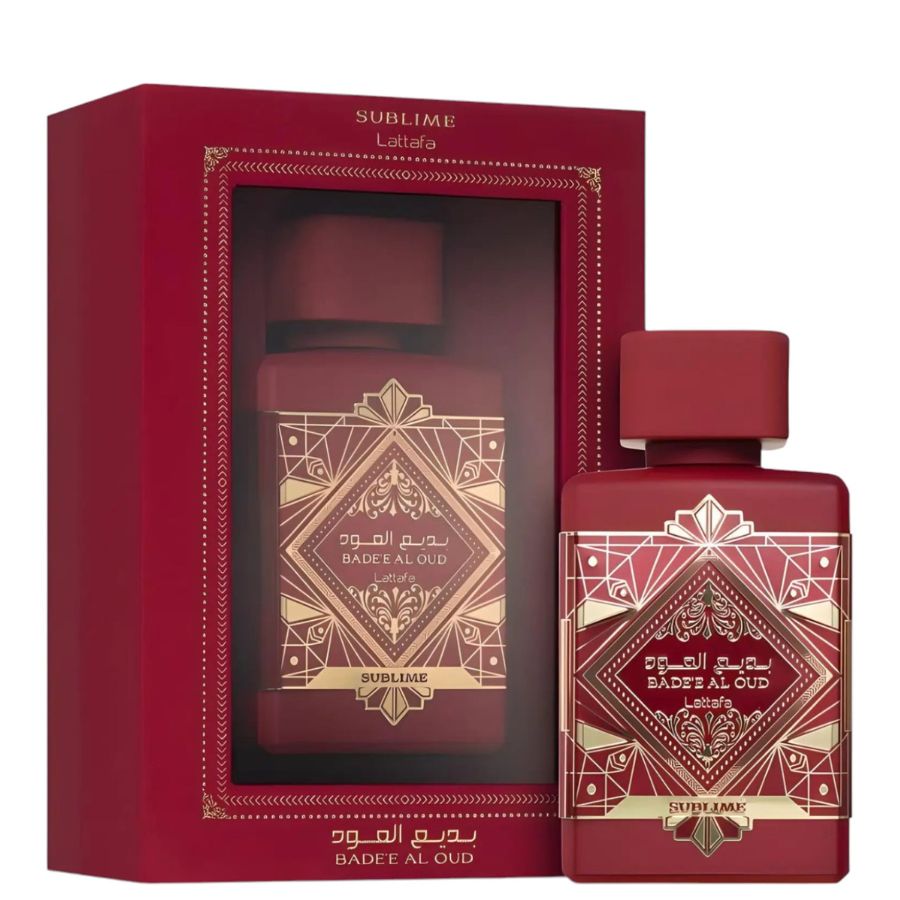 Bade’e Al Oud Sublime unisex EDP, 3.4 oz, red bottle with gold