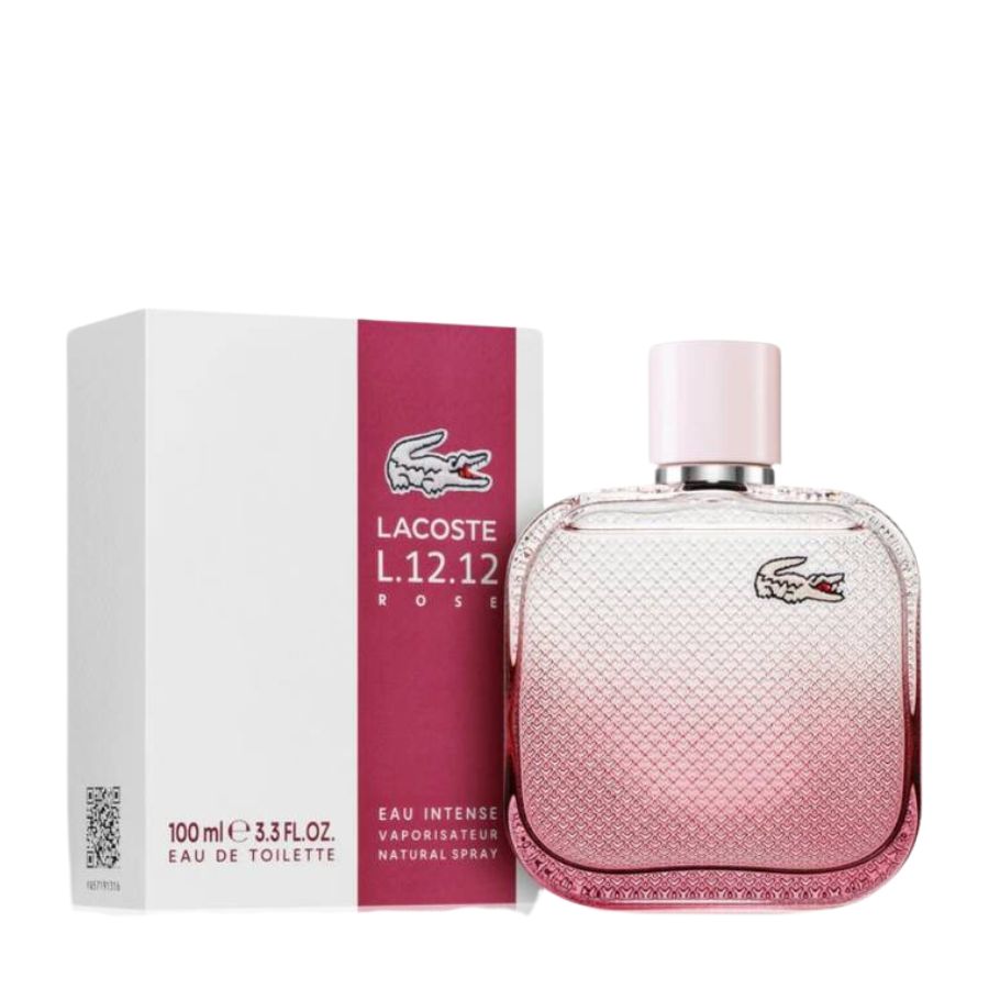 L.12.12 Rose Eau Intense 3.4 oz EDT perfume, botella con textura rosa