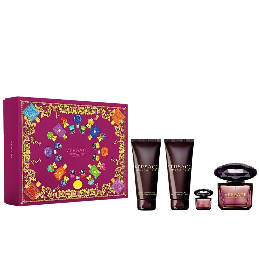 Versace Crystal Noir women’s EDP 4-piece gift set, 3.0 oz, dark jewel bottle