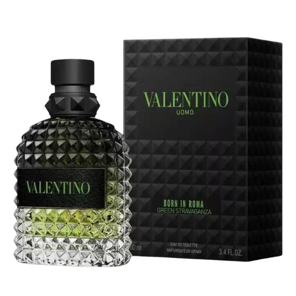 Born In Roma Green Stravaganza by Valentino for Men 3.4 oz EDT Spray green Rockstud bottle