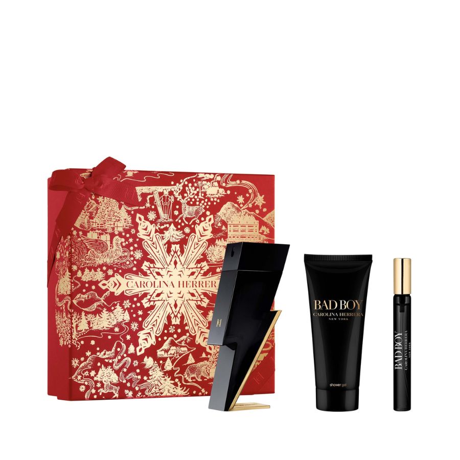 Bad Boy by Carolina Herrera Men 3.4 oz EDT 3pc gift set lightning bottle