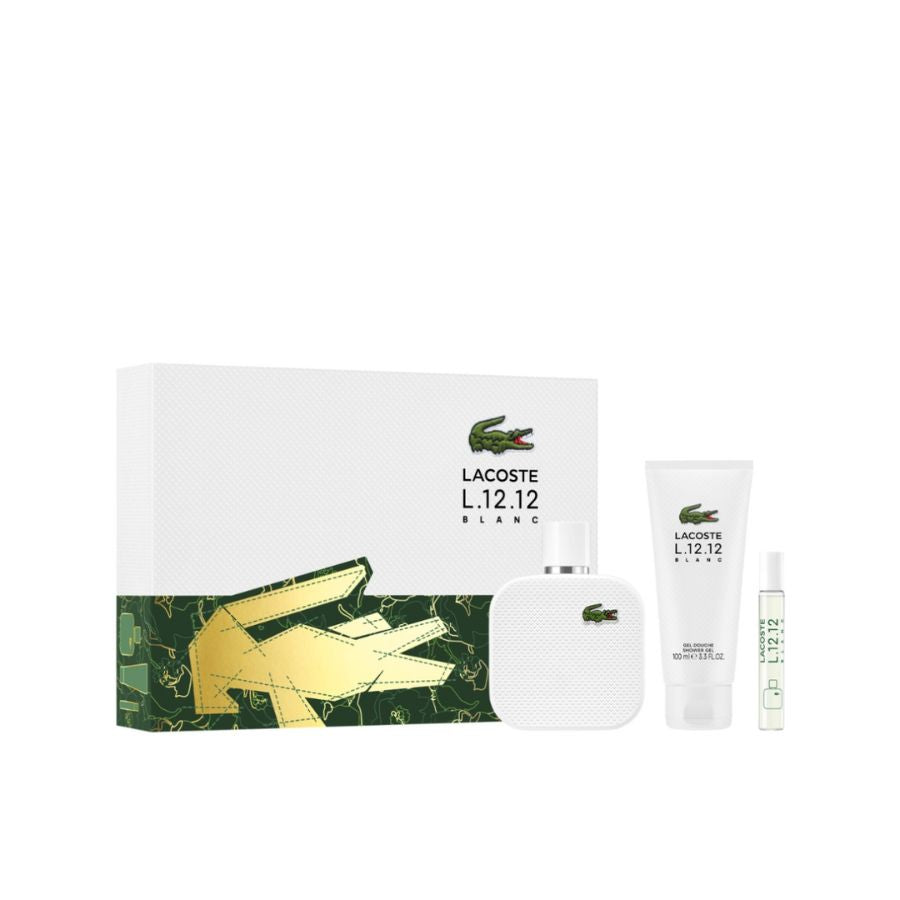 Lacoste L.12.12 Blanc men’s EDT 3-piece gift set, 3.4 oz, white bottle