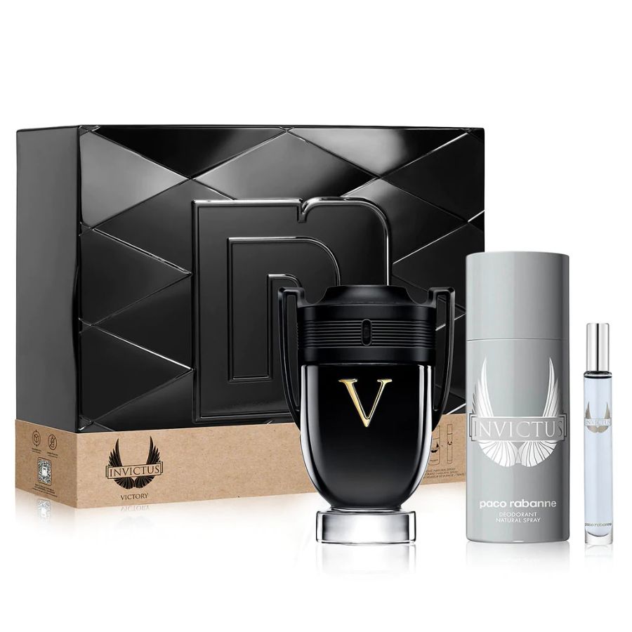 Paco Rabanne Invictus Victory 3-pc gift set, 3.4 oz EDP, black trophy bottle