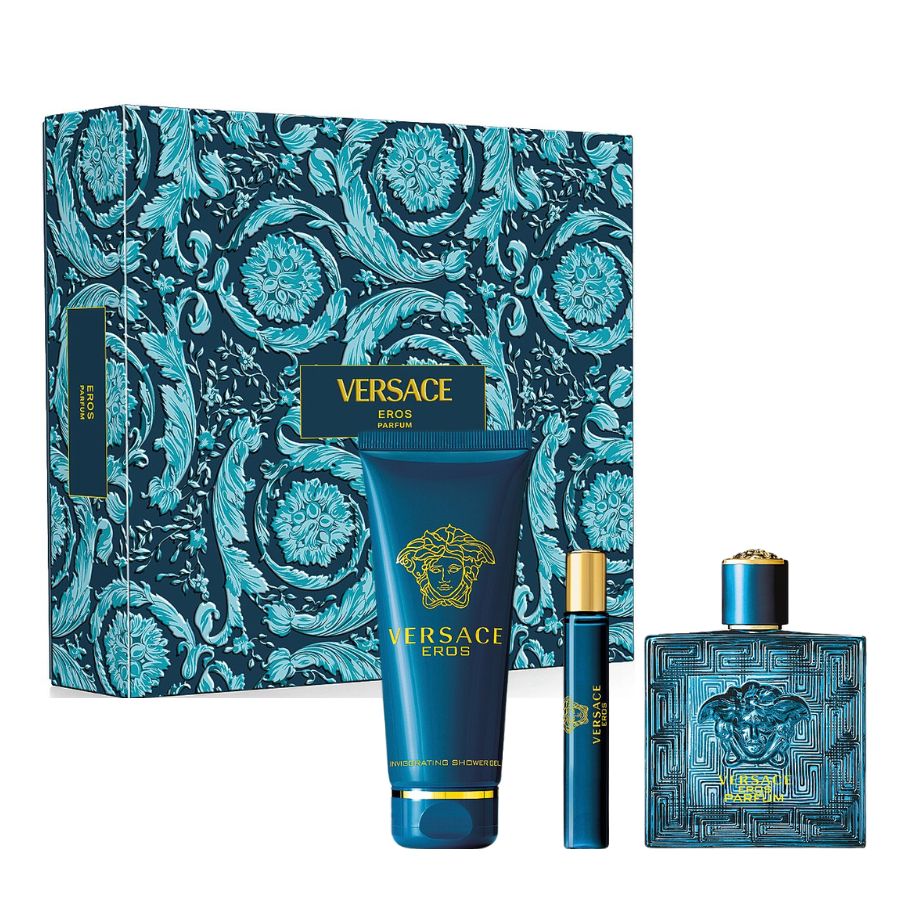 Eros by Versace men parfum gift set, 3.4 oz blue bottle