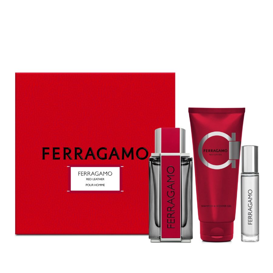 Salvatore Ferragamo Red Leather men’s EDP gift set, 3.4 oz