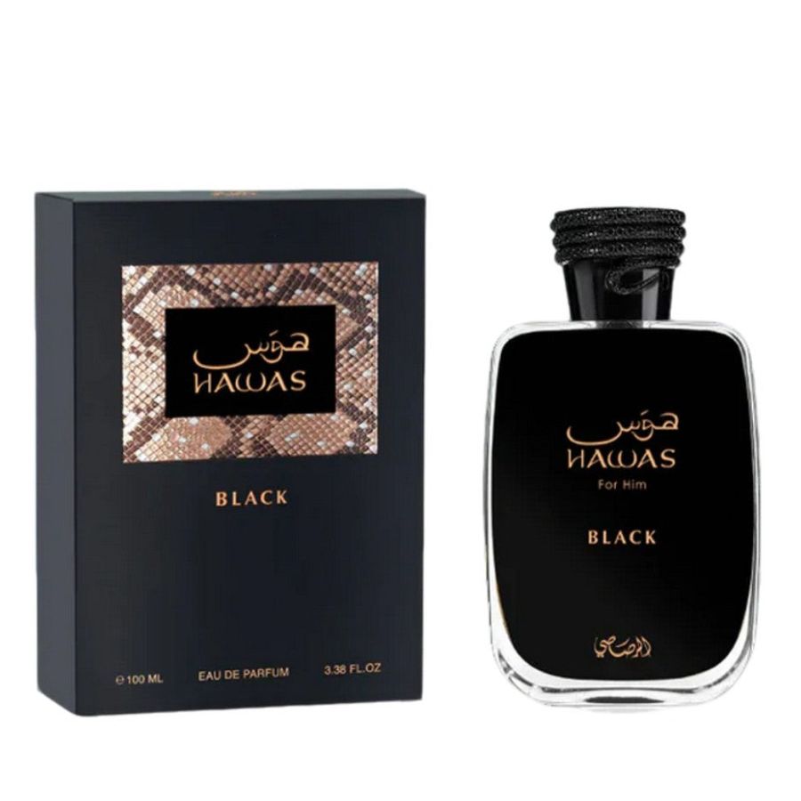 Rasasi Hawas Black for Men EDP 3.4 oz, botella negra