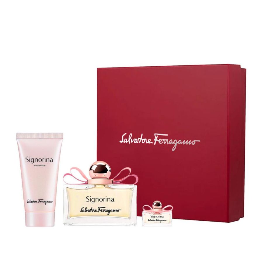 Signorina by Salvatore Ferragamo 3.4 oz EDP 3pc gift set with lotion and mini