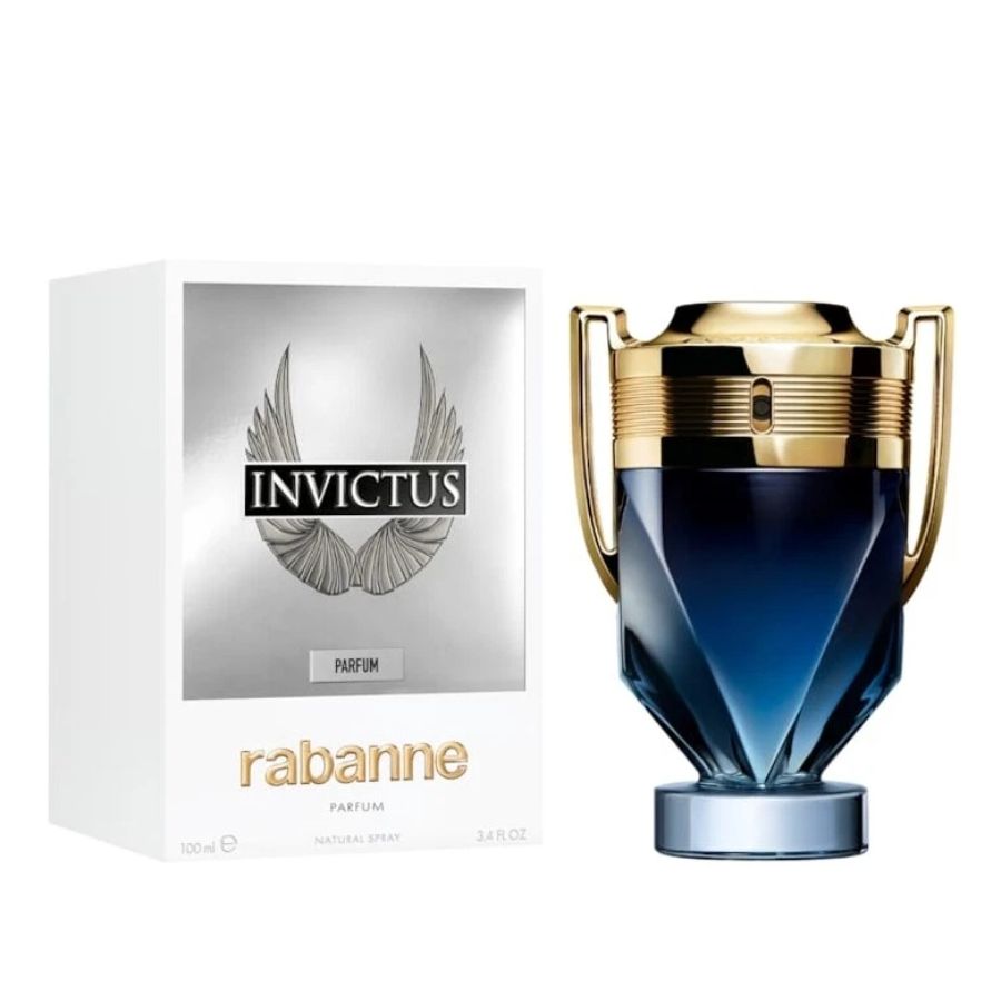Invictus de Paco Rabanne para hombre, botella trofeo azul de perfume de 3,4 oz