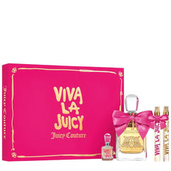 Viva La Juicy de Juicy Couture para mujer, 3.4 oz EDP, set de regalo de 4 piezas