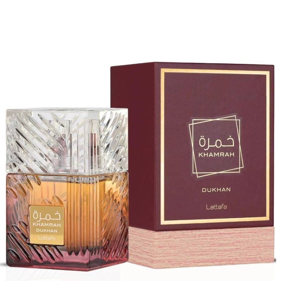 Khamrah Dukhan by Lattafa unisex EDP, 3.4 oz, faceted bottle