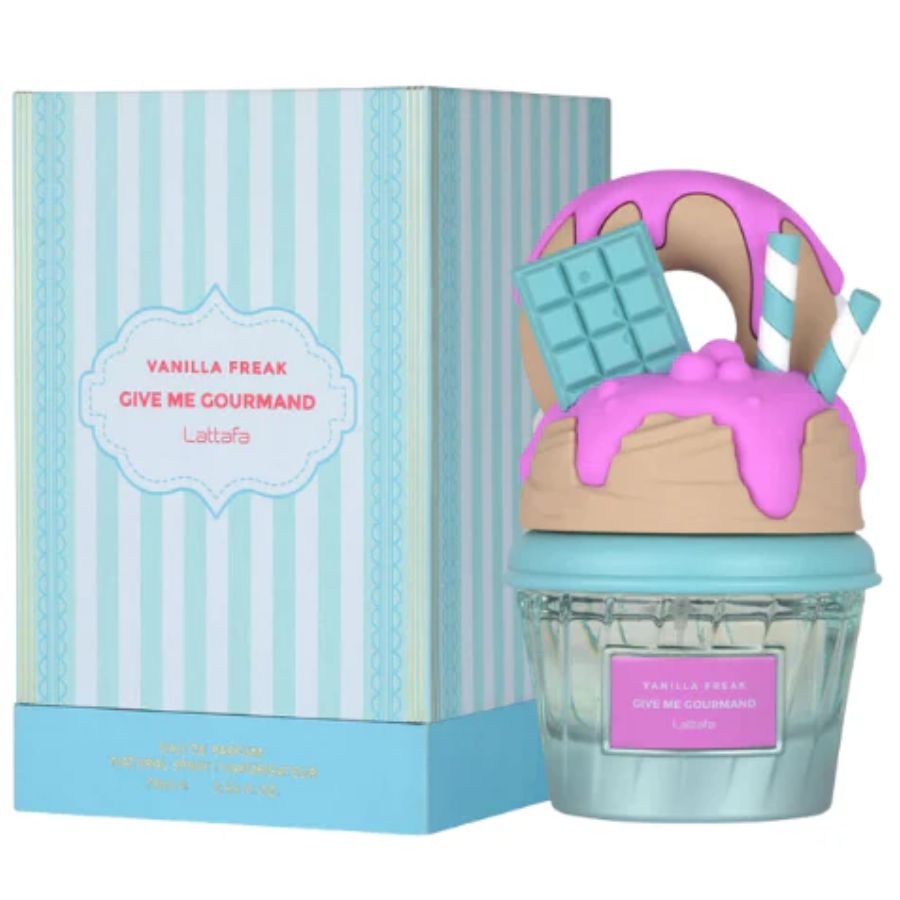 Lattafa Vanilla Freak unisex EDP botella con tapa de dona de 2.5 oz