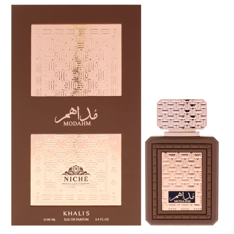 Modahm Niche de Khalis EDP perfume de 3,4 oz, botella de celosía de bronce